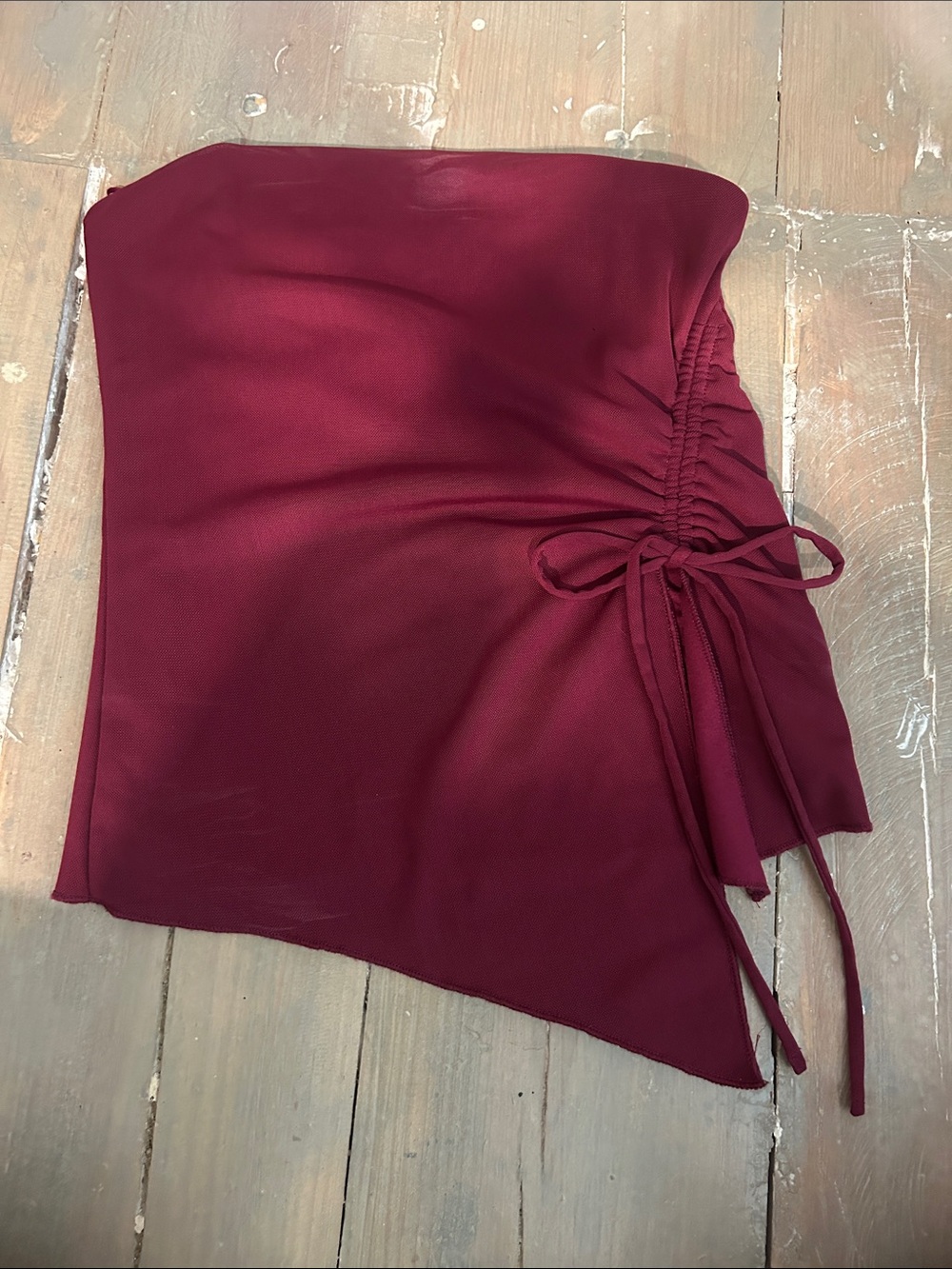 Garage Burgundy Asymmetric Drawstring Top